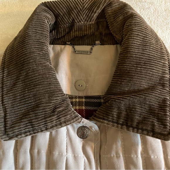 Beige Quilted Button Up Coat with Plaid liner - Picture 7 of 11